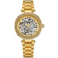 Stuhrling Automatic Skeleton Dial Watch with Crystal Studded Bezel and Stainless Steel Link Bracelet 36mm Case, 3 ATM Water Resistant