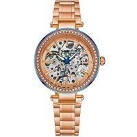 Stuhrling Automatic Skeleton Dial Watch with Crystal Studded Bezel and Stainless Steel Link Bracelet 36mm Case, 3 ATM Water Resistant
