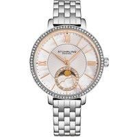 4040 Women's Moonphase Watch Crystal Studded Bezel, and Mother-of-Pearl Dial with Stainless Steel Link Bracelet