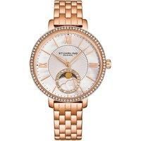4040 Women's Moonphase Watch Crystal Studded Bezel, and Mother-of-Pearl Dial with Stainless Steel Link Bracelet
