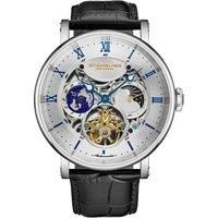 Dual Time Automatic Watch, 47mm Case, Skeleton Dial, Leather Strap, Sun/Moon AM/PM Indicator 5 ATM Water Resistant