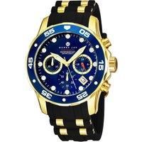 Quartz Chronograph Watch Black Dial, Black and Gold tone Rubber Strap Watch
