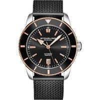 STHRLING Original Men's Marinier 42mm Automatic Watch with Sunray Dial & Mesh Bracelet in Black