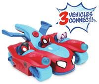 Spidey and Friends SNF0271 Spidey & his Amazing Friends Team Split Racer-8.5-Inch Three-in-One Vehicle with Web Darts, Sound Effects, and Phrases, Multicolour