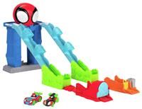 MARVEL Spidey and His Amazing Friends Spidey’s Mega Jump HQ Track - 39-Inch Dual Race Track with Elevator, Control Centre, Web Tunnels and Two Exclusive Amazing Metals Vehicles