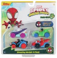 Spidey and Friends SNF0306 Amazing Metals 4 Pack-Four 3-Inch Die-Cast Dino-Webs Vehicles with Built-in-Characters, Multicolour