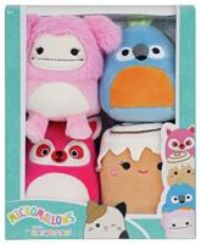 Micromallows Squishmallows Original 4-Pack – Brina Bigfoot, Chanel Cinnamon Roll, Lucia Lemur, Tenise Parrot