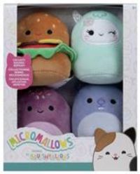 Micromallows SQMM0066-4-Pack Super Soft Mini Squishmallows 6.5cm Plush Figures - including Cheeseburger, Marmot, Yeti and Turtle