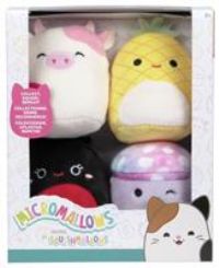 Micromallows Squishmallows Plush 4-Pack - Trudy Ladybug, Caedyn Cow, Maui Pineapple and Minya Mushroom