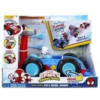MARVEL Spidey and His Amazing Friends Team Spidey Flip and Reveal Cruiser - 11-Inch Double-Sided Vehicle with Lights, Sounds, and Web Blast Launchers