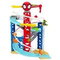 MARVEL Spidey and His Amazing Friends Construction Zone Chaos Track Set - 2-Foot High Dual Race Track with Zip Line, Play Zones, and Exclusive Vehicles