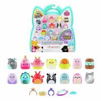 Squish-a-longs Mini-Squish 14-Pack (Wave 4, Style 2) includes Apollo the Coral Firefly, Vilmos the Blue Triceratops, Kelbel the Pastel Purple Banana