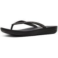 Fitflop Women/'s Sparkle Classic Iqushion Flip Flops, Black Black 001, 3 UK