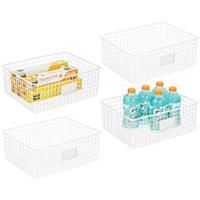 mDesign Wire Storage Basket - Wire Basket with Label Slot for 4 White