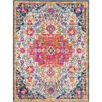 Livabliss Erfoud Vintage Rug - Area Rugs Living Room 160x215 cm, Dining Floor, Kitchen, Traditional Multicoloured Boho Style, Easy Care Pile, Bohemian Large Rug, Orange, Fuchsia, Navy, Beige