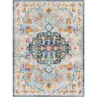 Livabliss Erfoud Vintage Rug - Area Rugs Living Room 160x215 cm, Dining Floor, Kitchen, Traditional Multicoloured Boho Style, Easy Care Pile, Bohemian Large Rug, Light Blue, Orange, Navy, Beige