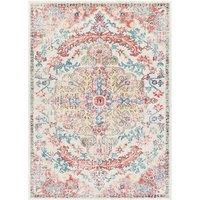 Livabliss Manama Vintage Rug - Area Rugs Living Room 160x220 cm, Dining Floor, Kitchen, Traditional Multicoloured Boho Style, Easy Care Pile, Bohemian Large Rug, Red, Off-White, Blue, Saffron