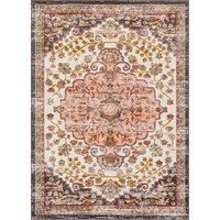Livabliss Bray Vintage Rug - Area Rugs Living Room 200x274 cm, Dining Floor, Kitchen, Traditional Multicoloured Boho Style, Easy Care Pile, Bohemian Large Rug, Brick Red and White