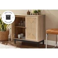 Rustic Wooden Cabinet With Woven Doors - Natural Colour