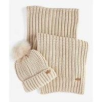 Barbour Casual Women's Saltburn Beanie & Scarf Set - Pearl