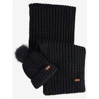 Barbour Womens Saltburn Beanie & Scarf Set Black