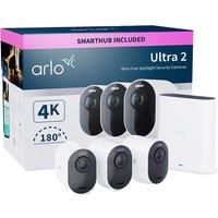 Arlo Ultra2 Wireless Home Security Camera System CCTV, 6-month battery life, Wi-Fi, Alarm, Colour Night Vision, Indoor or Outdoor, 4K UHD, 2-Way Audio, Spotlight, 180° View, 3 Camera Kit, VMS5340