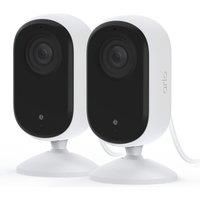 Arlo Essential 2K Indoor Security Camera, Wired Home CCTV Camera Indoor With Night Vision, Siren, 2 Way Audio & WiFi, Arlo Secure Free Trial, 2 Cameras, White