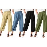 Women'S Loose Fit Summer Trousers - Black, Blue, Khaki Or Green