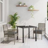 3 Piece Garden Dining Set with Cushions Grey Poly Rattan