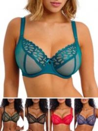 Freya Loveland Bra Plunge Sheer Embroidered Underwired Bras Mesh Lingerie