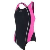 Zoggs Women/'s Eaton Flyback Swimwear, Black-Magenta, 32-Inch/UK 8