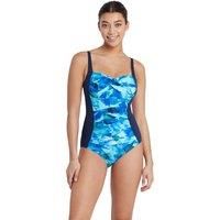 Zoggs Women's Aqua Digital Ruched Front One Piece Swimsuit in Blue | Size: 10