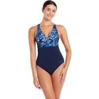 Zoggs Women's Sapphire Ruch Crossback Swimsuit in Blue | Size: 18
