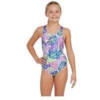 Zoggs Girls Ecolast Sea Petal Flyback Swimsuit- Pink Multi