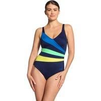 Zoggs Sea Frond Wrap Panel Classicback Swimsuit - Blue/Green/Yellow