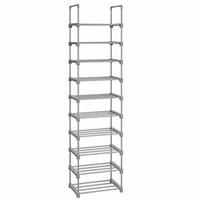 SONGMICS Large 10-Shelf Shoe Rack, Metal Shoe Storage Organiser, Customisable Design, Space-Saving and Versatile Rack for Living Room Bedroom Kitchen, 45 x 30 x 174 cm, Grey LSA025G02