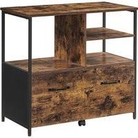 VASAGLE Mobile File Cabinet for Home Office, Filing Cabinet with Drawers and Open Shelves, for A4 and Letter Size Documents, Printer Stand with Castors, Industrial, Rustic Brown and Black OFC043B01