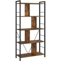 VASAGLE Bookcase, Bookshelf, 5-Tier Living Room Shelving Unit, Industrial Storage Shelf with Open Compartments for Home Office, Bedroom, Industrial Style, Rustic Brown and Black LBC121B01