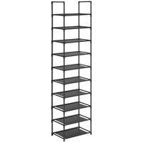 Songmics 10-tier Shoe Rack With Metal Frame And Non-woven Fabric Shelves - Black