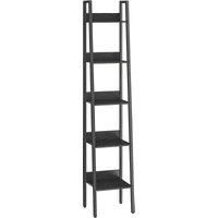 VASAGLE Ladder Shelf, 5-Tier Narrow Shelf, Bookshelf for Home Office, Living Room, Bedroom, Kitchen, Industrial, Black with Wood Grain and Black LLS109B56