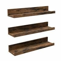 VASAGLE Floating Shelves, Set of 3 Wooden Wall Shelves, 38 cm Long, with Front Edge, for Trinkets, Spice Jars, Framed Pictures, Rustic Brown LWS037X01