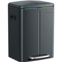 SONGMICS Double Rubbish Bin, 2 x 20L Kitchen Bin, Dual Compartment Metal Step Bin, with Plastic Inner Buckets, Soft-Close Lids, and Handles, Odour Seal, Greenish-Grey LTB40G02