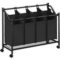Songmics Rolling Laundry Sorter With 4 Removable Bags 4 X 45 L Ink Black, Black