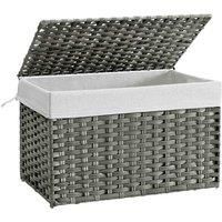 Songmics 105L Synthetic Rattan Storage Basket With Lid And Handles Grey, Grey