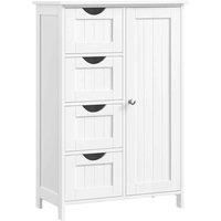 Vasagle Bathroom Floor Storage Cabinet With 4 Drawers And Single Door - White
