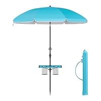 SONGMICS Garden Parasol 160 cm, Patio Parasol, UPF 50+ Sun Protection, 30° Double-Side Tilt, Adjustable Height, Bottle Holders, Hooks, for Beach, Outdoor, without Stand, Blue GPU0080Q01