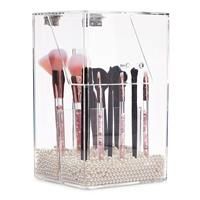 Acrylic Makeup Brush Holder with Lid and Beads 15 x 14.5 x 23.5 cm