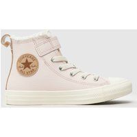 Converse Pale Pink All Star Hi Leather Sherpa Girls Junior Trainers