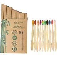 10 Pcs Bamboo Toothbrush with Coloured Soft Bristles Eco Friendly Biodegradable Organic Natural Wood Toothbrush for Sensitive Gums