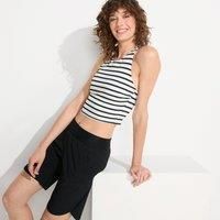 Lands' End Women's 9ins Board Shorts - with Swim Briefs in Black | Size: 14